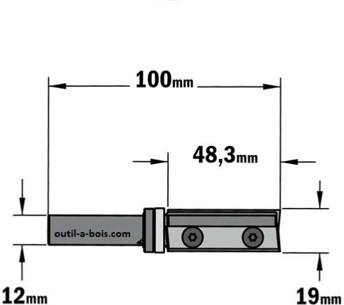 Fraise à Affleurer CMT à Plaquettes - Diamètre 19 Mm - Hauteur 48.3 Mm - Queue De 12 Mm Avec Roulement 4 Fraise à Affleurer CMT à Plaquettes - Diamètre 19 Mm - Hauteur 48.3 Mm - Queue De 12 Mm Avec Roulement – Image 2