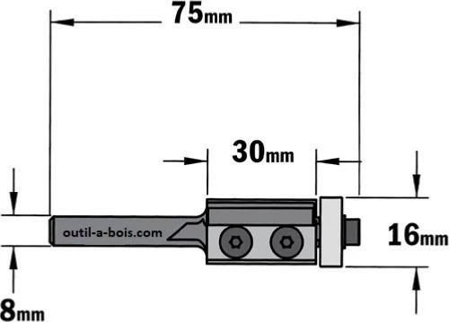 Fraise à Affleurer CMT à Plaquettes - Diamètre 16 Mm - Hauteur 30 Mm - Queue De 8 Mm Avec Roulement 4 Fraise à Affleurer CMT à Plaquettes - Diamètre 16 Mm - Hauteur 30 Mm - Queue De 8 Mm Avec Roulement – Image 2