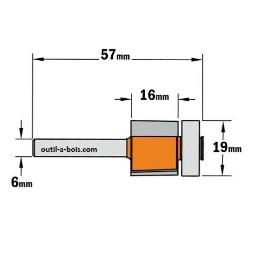 Fraise à Affleurer CMT - Diamètre 19 Mm - Hauteur 16 Mm - Queue De 6 Mm Avec Roulement 4 Fraise à Affleurer CMT - Diamètre 19 Mm - Hauteur 16 Mm - Queue De 6 Mm Avec Roulement – Image 2