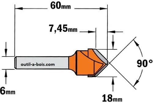 Fraise CMT à Rainurer En V 90° Pour Alucobond® - Diamètre 18 Mm - Queue De 6 Mm 4 Fraise CMT à Rainurer En V 90° Pour Alucobond® - Diamètre 18 Mm - Queue De 6 Mm – Image 2