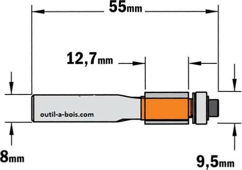 Fraise à Affleurer CMT - Diamètre 9.5 Mm - Hauteur 12.7 Mm - Queue De 8 Mm Avec Roulement 4 Fraise à Affleurer CMT - Diamètre 9.5 Mm - Hauteur 12.7 Mm - Queue De 8 Mm Avec Roulement – Image 2