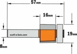 Fraise à Affleurer CMT - Diamètre 19 Mm - Hauteur 16 Mm - Queue De 8 Mm Avec Roulement 8 Fraise à Affleurer CMT - Diamètre 19 Mm - Hauteur 16 Mm - Queue De 8 Mm Avec Roulement -Elbe Soldes Magasin 906 190 11 big