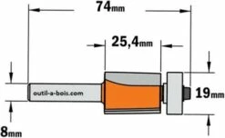 Fraise à Affleurer CMT - Diamètre 19 Mm - Hauteur 25.4 Mm - Queue De 8 Mm Avec Roulement 8 Fraise à Affleurer CMT - Diamètre 19 Mm - Hauteur 25.4 Mm - Queue De 8 Mm Avec Roulement -Elbe Soldes Magasin 906 191 11 big