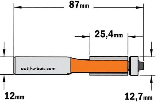 Fraise à Affleurer CMT - Diamètre 12,7 Mm - Hauteur 25.4 Mm - Queue De 12 Mm Avec Roulement 4 Fraise à Affleurer CMT - Diamètre 12,7 Mm - Hauteur 25.4 Mm - Queue De 12 Mm Avec Roulement – Image 2
