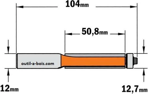 Fraise à Affleurer CMT - Diamètre 12,7 Mm - Hauteur 50.8 Mm - Queue De 12 Mm Avec Roulement 4 Fraise à Affleurer CMT - Diamètre 12,7 Mm - Hauteur 50.8 Mm - Queue De 12 Mm Avec Roulement – Image 2
