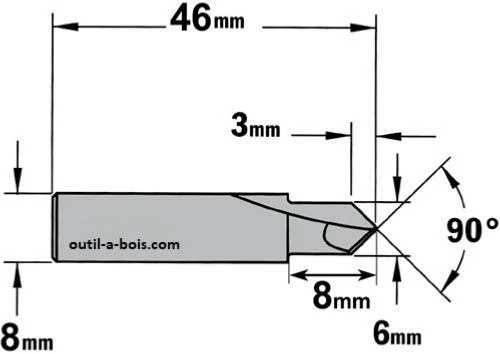 Fraise CMT à Rainurer En V 90° - Diamètre 6 Mm - Queue De 8 Mm 4 Fraise CMT à Rainurer En V 90° - Diamètre 6 Mm - Queue De 8 Mm – Image 2