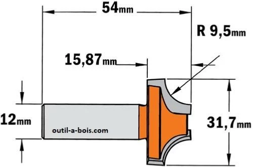 FRAISE A QUART DE ROND SANS ROULEMENT RAYON 9,5 MM Queue De 12 Mm 4 FRAISE A QUART DE ROND SANS ROULEMENT RAYON 9,5 MM Queue De 12 Mm – Image 2