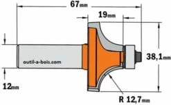 FRAISE QUART DE ROND - Rayon De 12,7 MM - Queue De 12 Mm Avec Roulement -Elbe Soldes Magasin 938 880 11 big