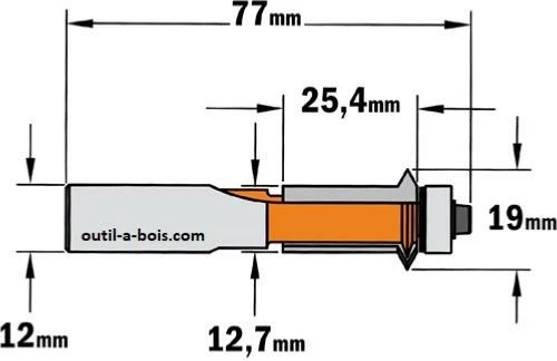 Mèche à Affleurer Et Rainurer En V - Diamètre 19mm - Longueur Utile 25.4mm - Queue 12mm 4 Mèche à Affleurer Et Rainurer En V - Diamètre 19mm - Longueur Utile 25.4mm - Queue 12mm – Image 2